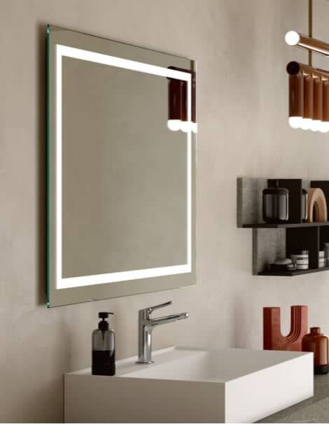 Lighted mirrors without profiles — shapes and sizes to suit the space, all with efficient LED backlighting