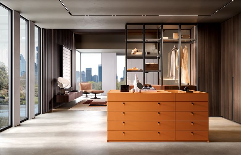 Custom wardrobe — Walk-in with a leather island