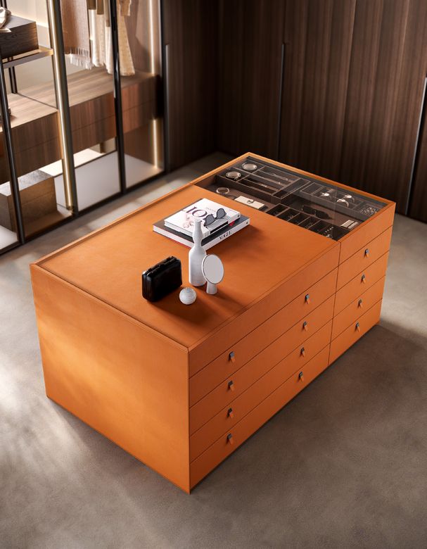Custom wardrobe — Island with a glass-topped jewellery tray