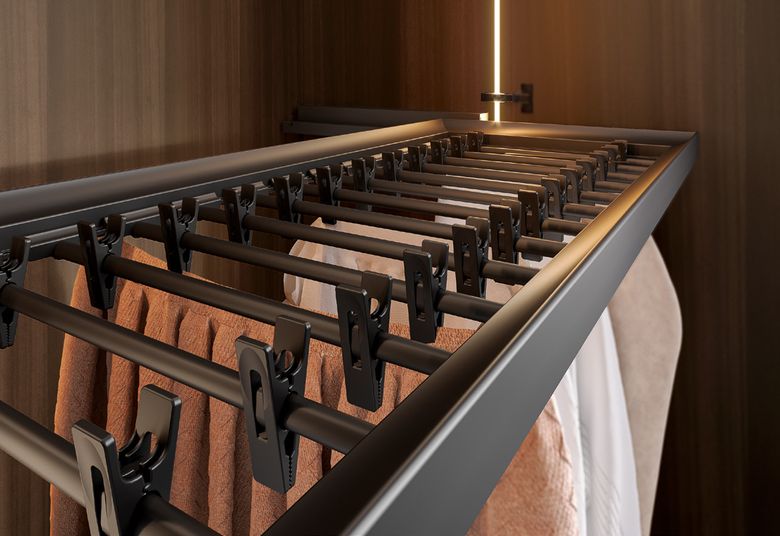 Custom wardrobe — Pull-out trouser rack with clips