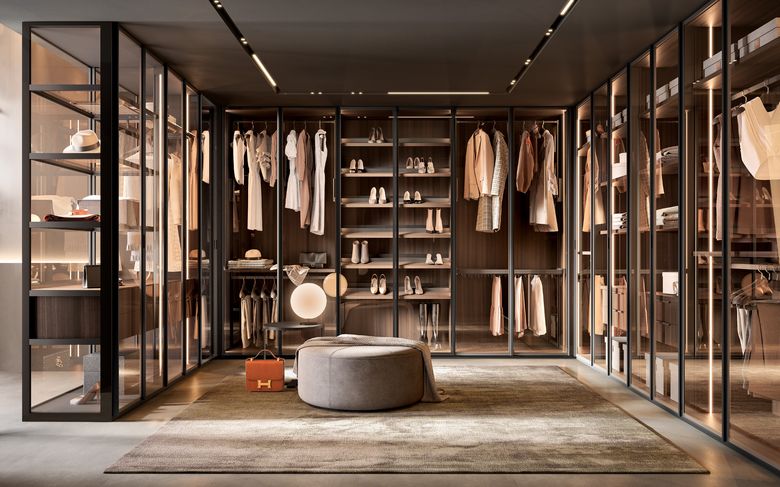 Custom wardrobe — Glass-front walk-in room