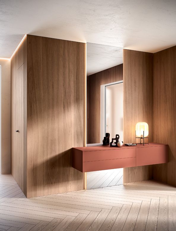 Custom wardrobe — Wall panelling with a floating drawer unit