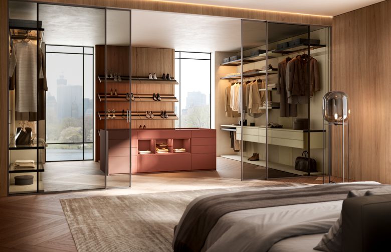 Custom wardrobe — Walk-in behind smoked glass