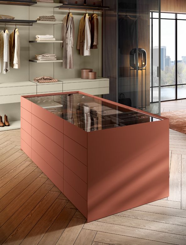 Custom wardrobe — Island with a glass-topped tray section