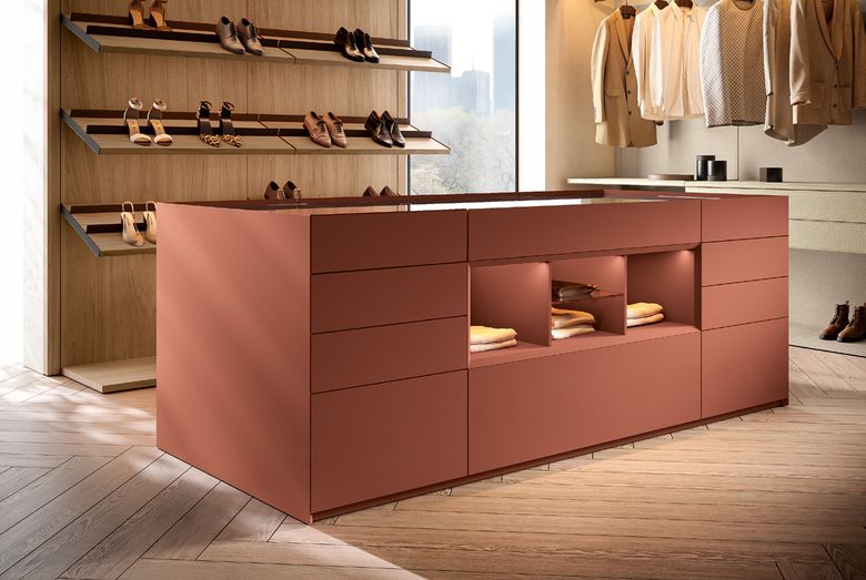 Custom wardrobe — Island with an open shelf bay