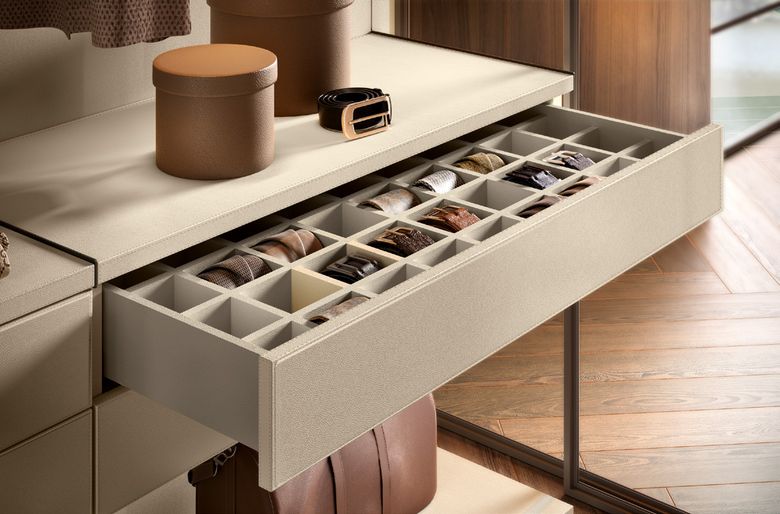 Custom wardrobe — Felt-lined tie and accessory drawer