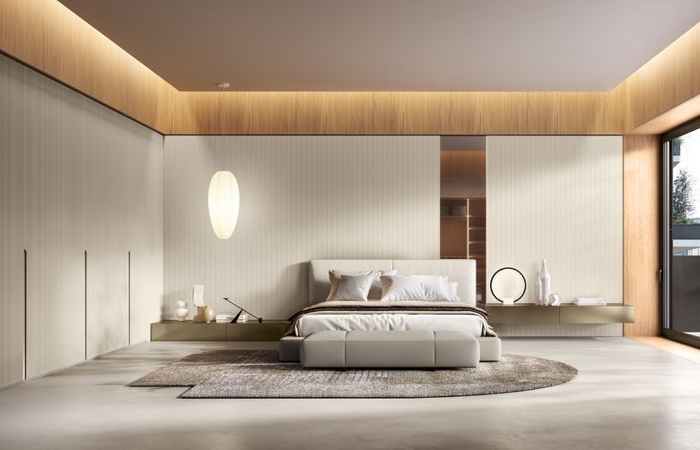 Custom wardrobe — Bedroom with wardrobe wall and floating bedsides