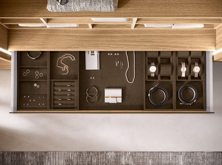 Custom wardrobe — Jewellery drawer with felt inserts