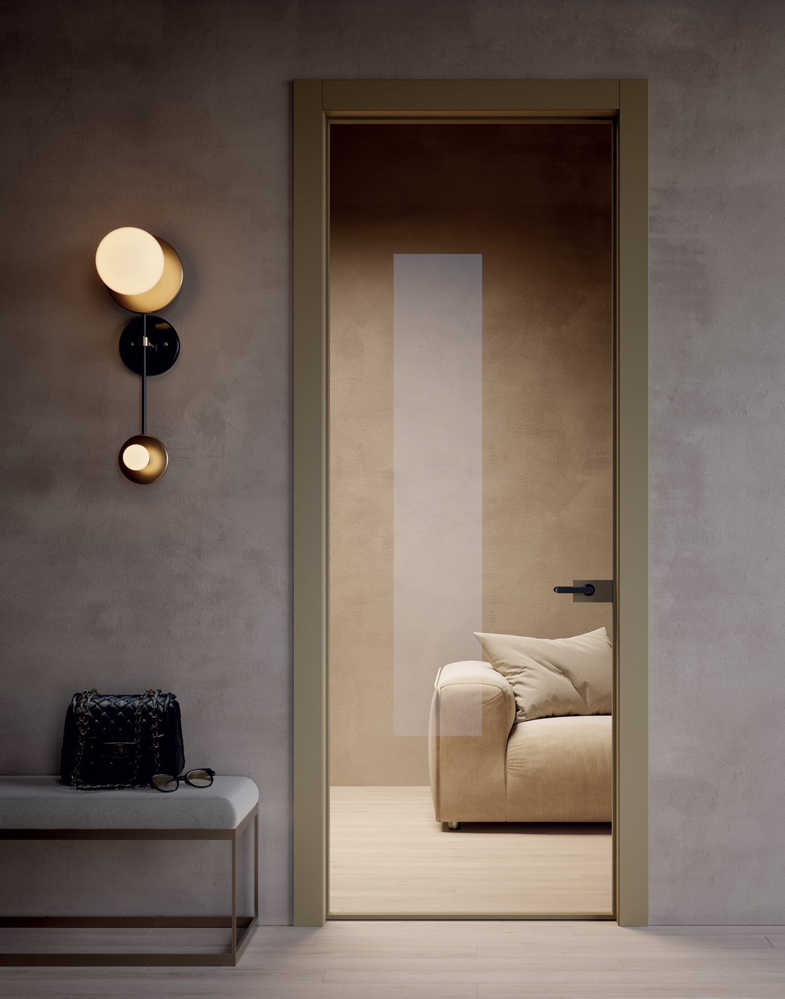 Luce concealed pocket sliding glass door interior