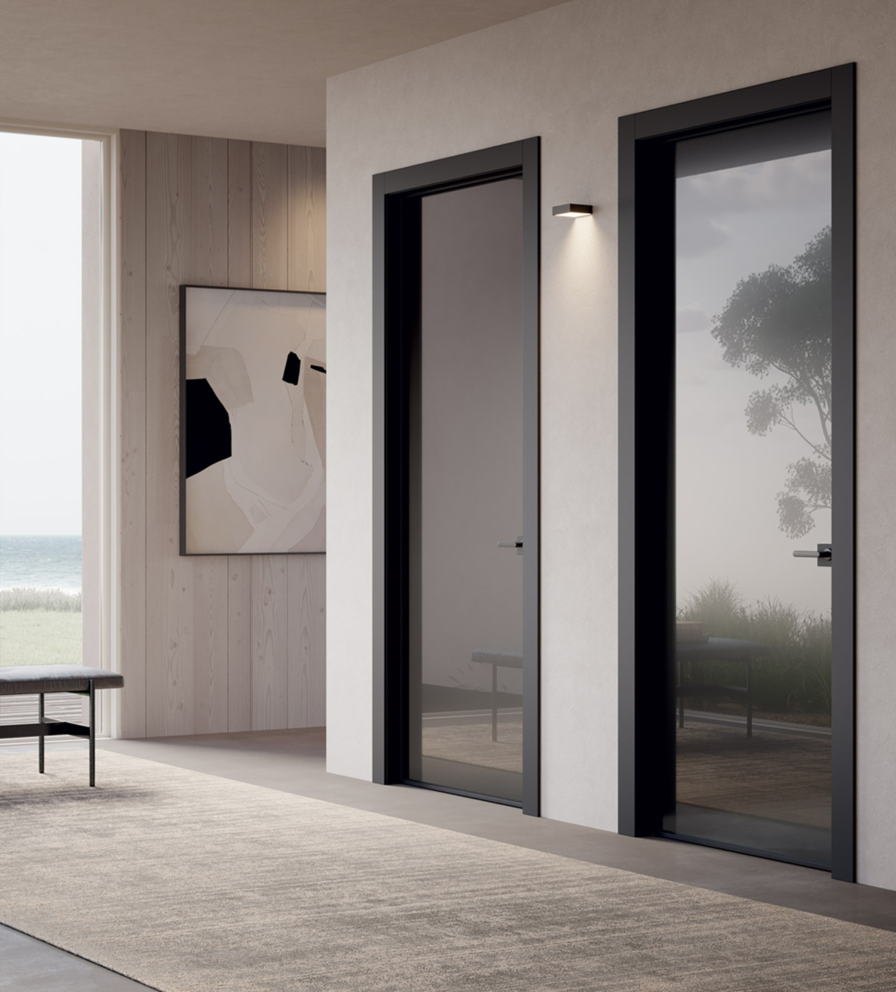 Luce hinged glass door installed in a contemporary interior
