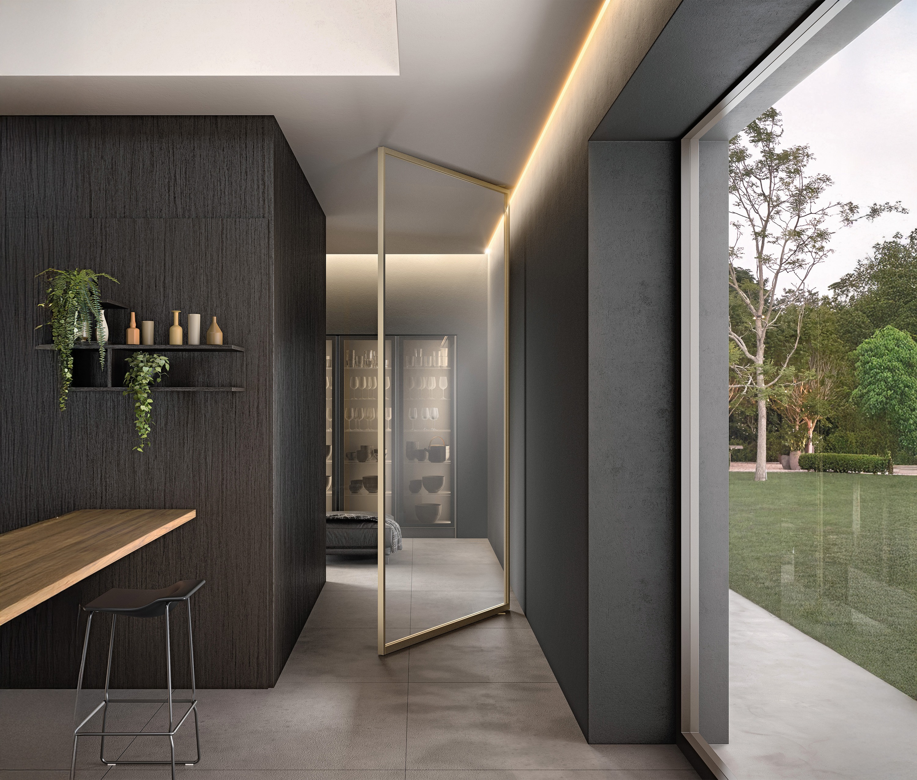 Aluminium interior glass doors — finish detail in living space