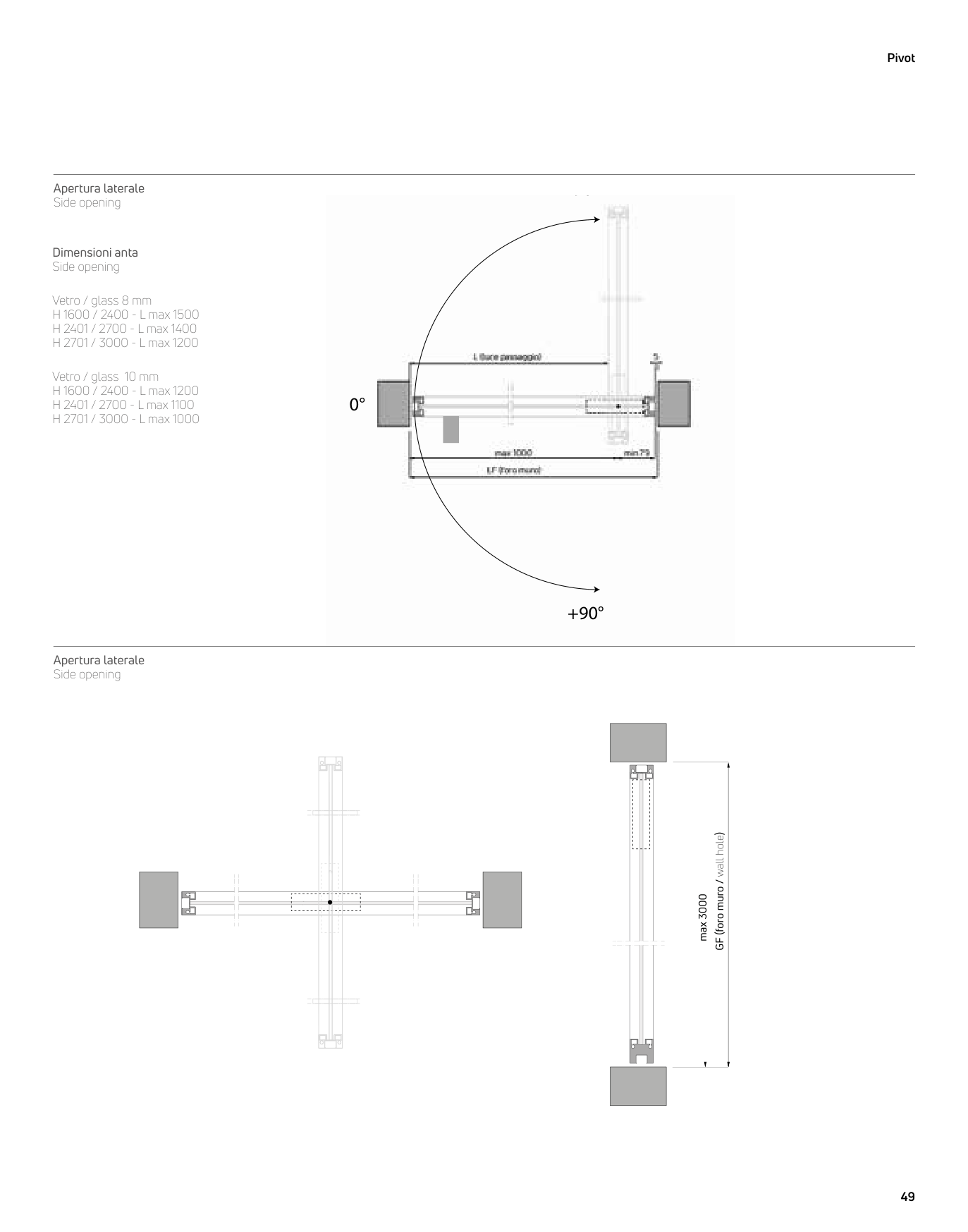 Pivot — dimensions and fixing details from the CB Systems catalogue