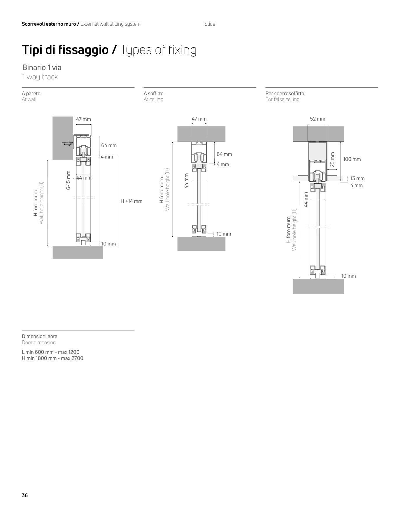 Slide — dimensions and fixing details from the CB Systems catalogue