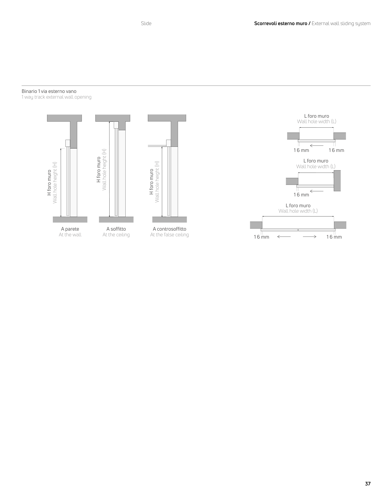 Slide — dimensions and fixing details from the CB Systems catalogue