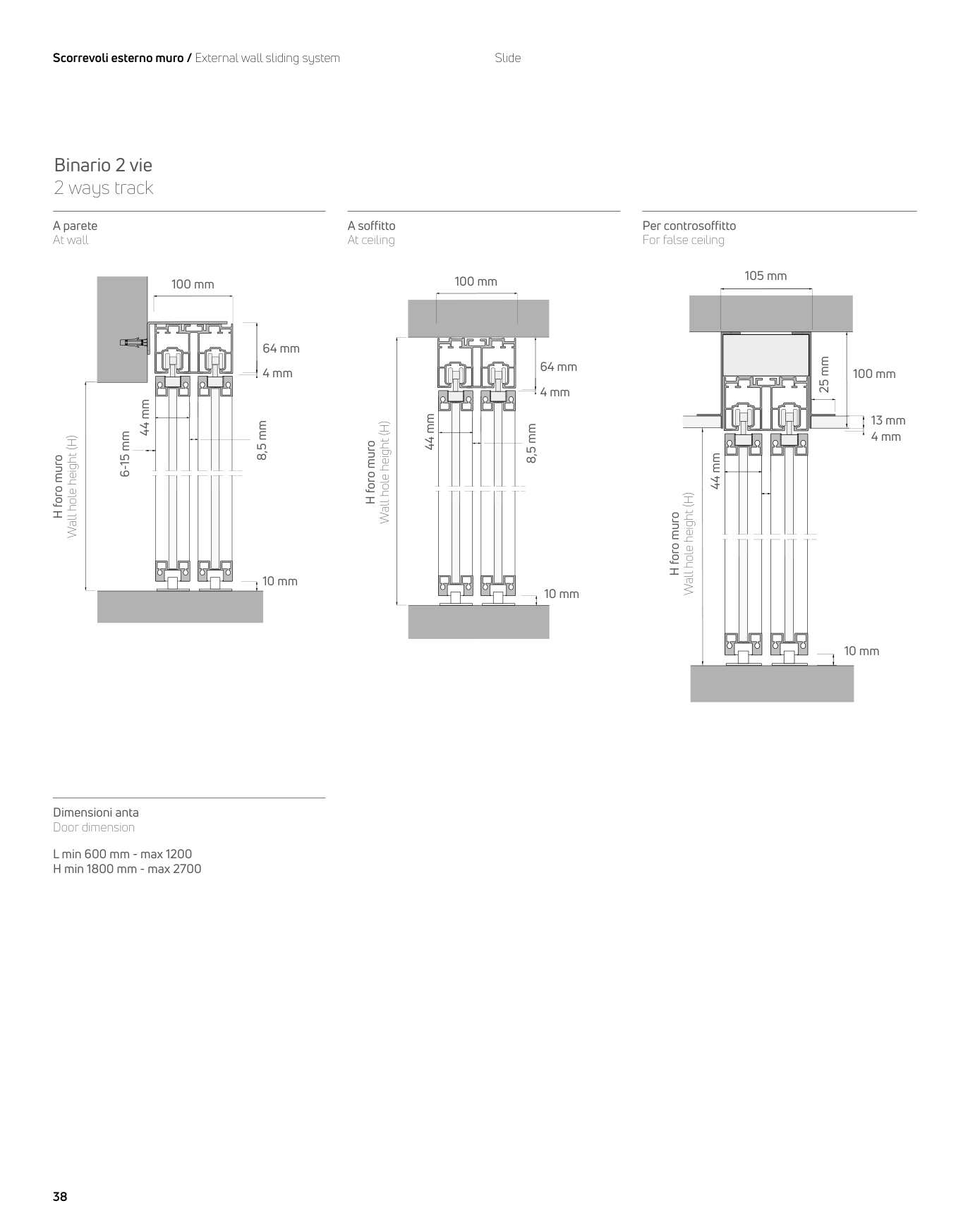 Slide — dimensions and fixing details from the CB Systems catalogue