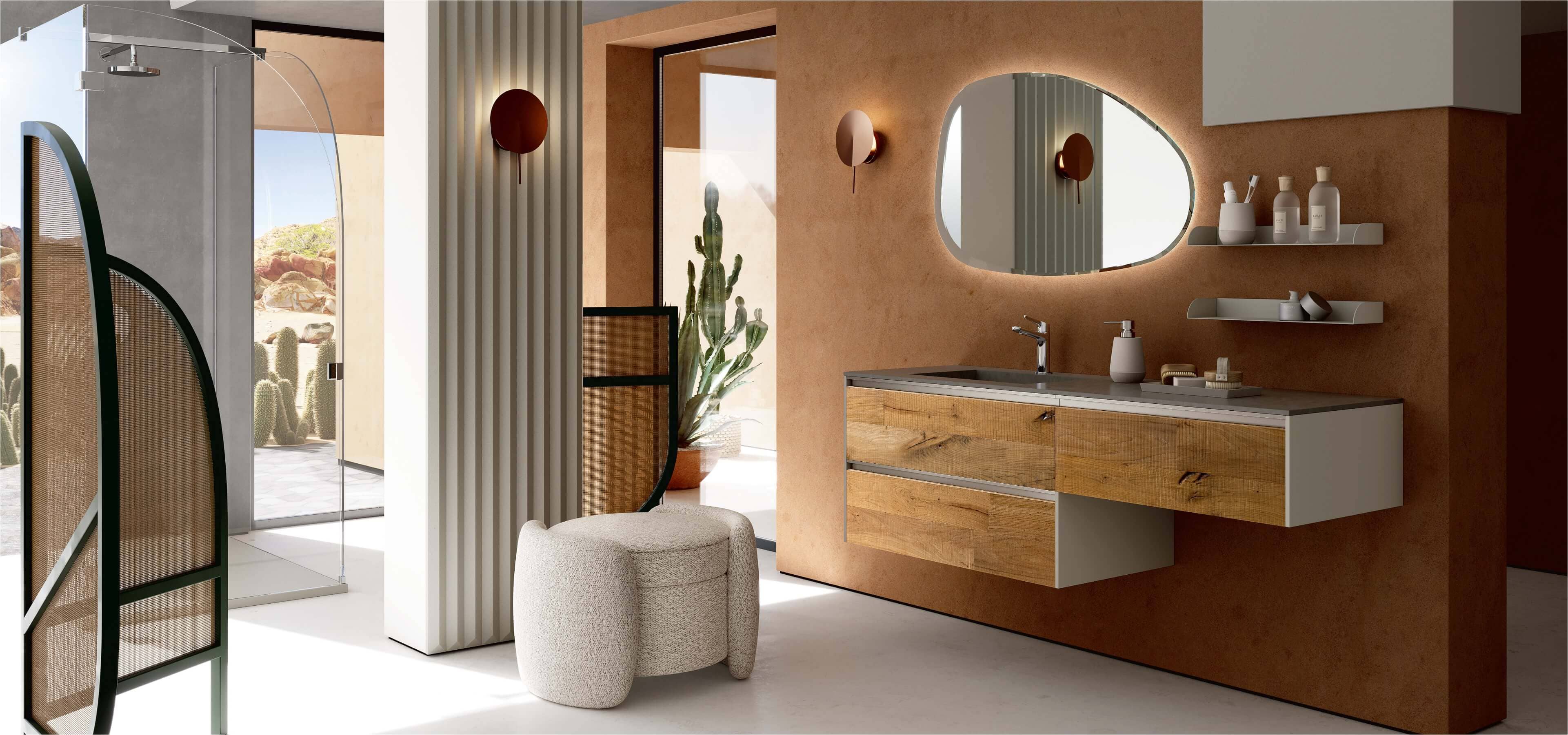 RAB Arredobagno Soulwood vanity in a warm desert-toned bath
