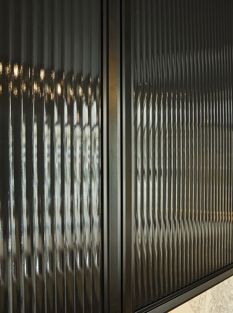 Fluted glass cabinet detail