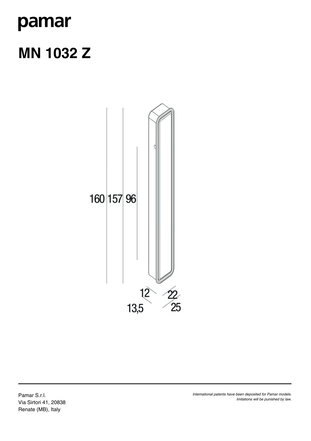 Pamar MN 1032 2Z technical drawing with dimensions