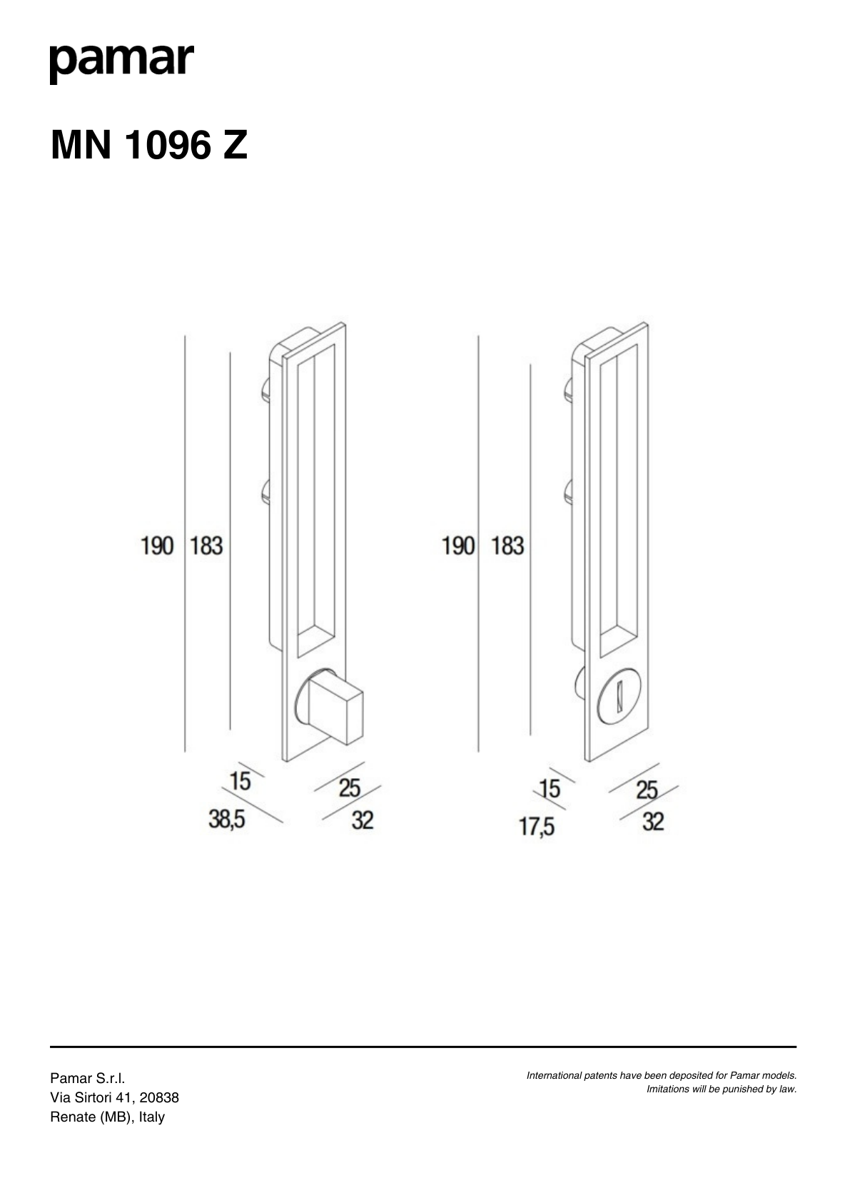 Pamar MN 1096 Z technical drawing with dimensions