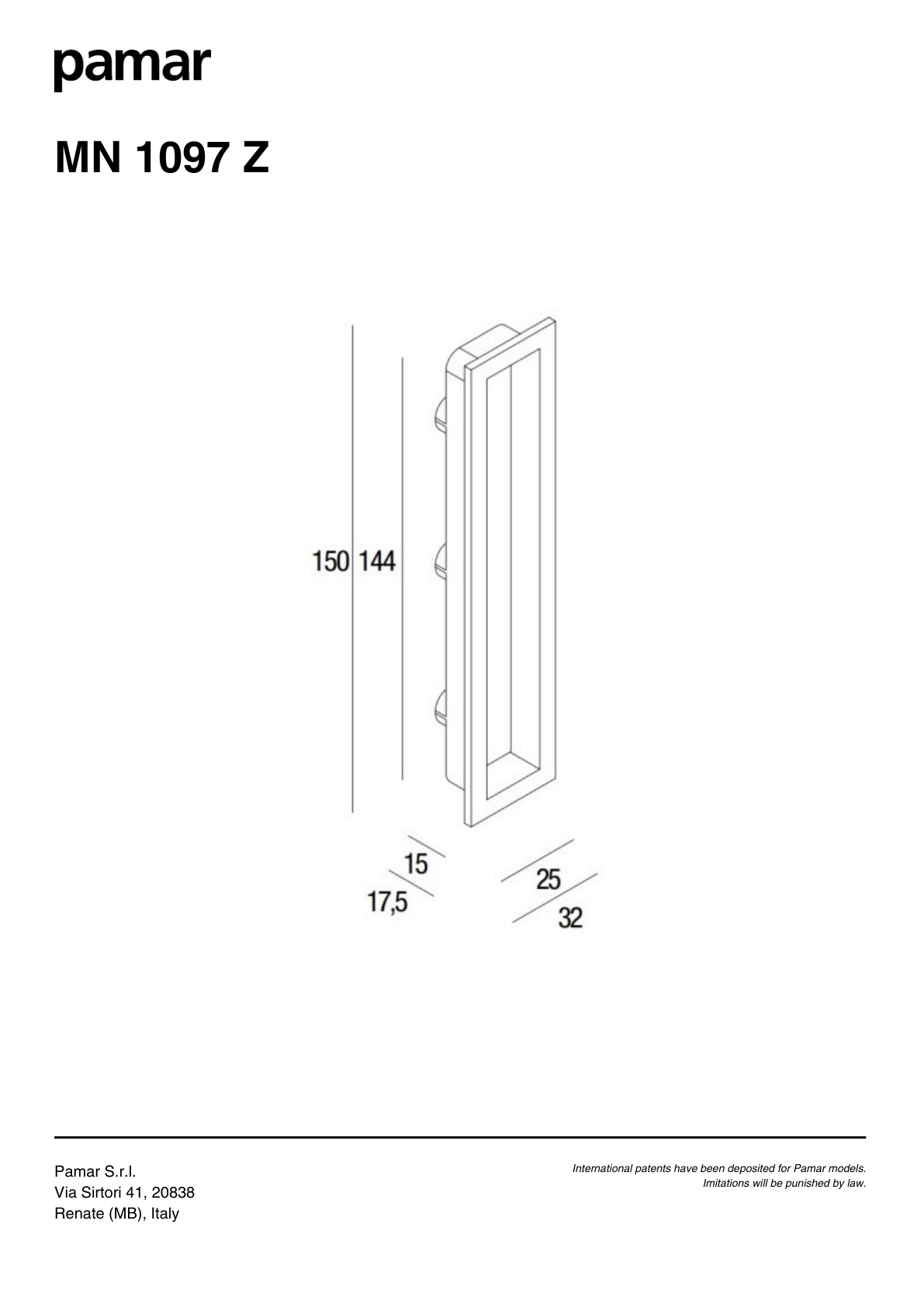 Pamar MN 1097 Z technical drawing with dimensions