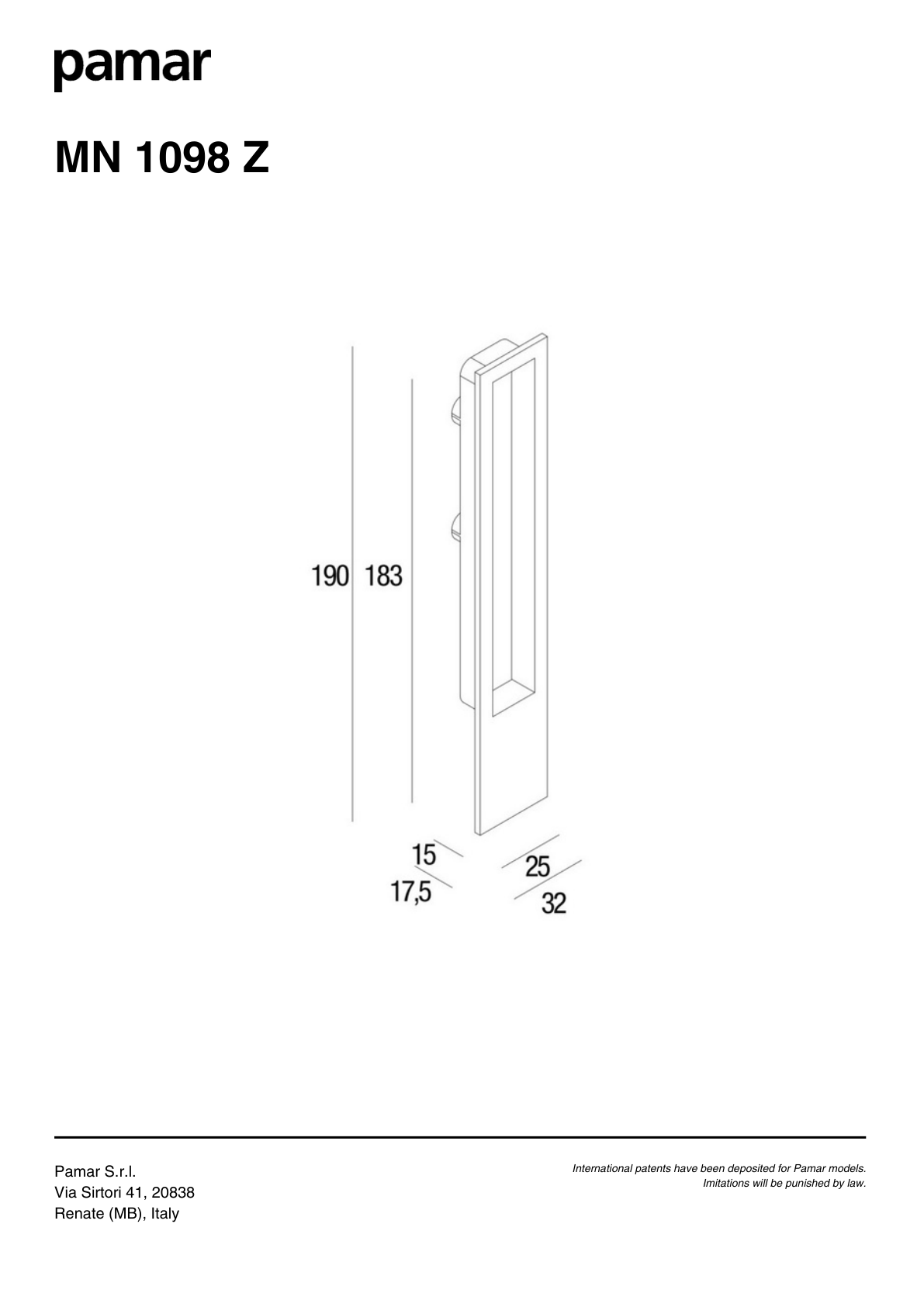 Pamar MN 1098 Z technical drawing with dimensions