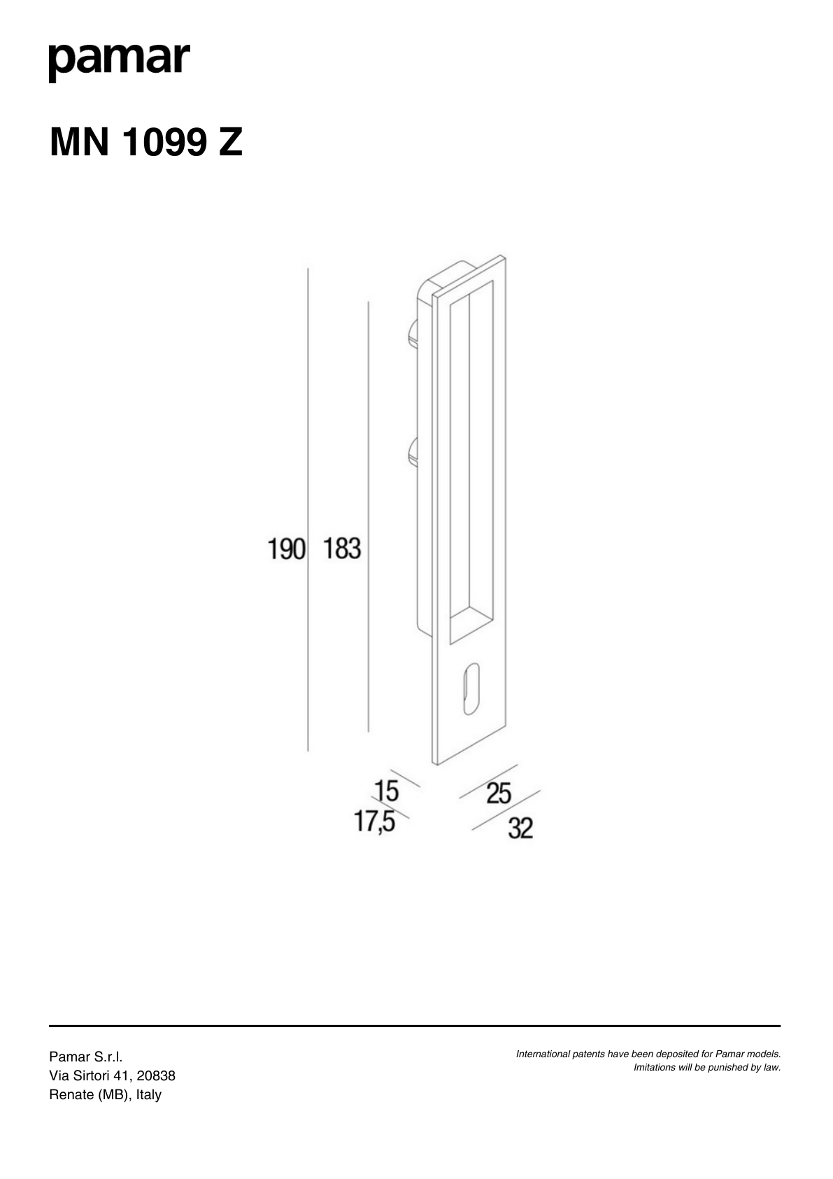 Pamar MN 1099 Z technical drawing with dimensions