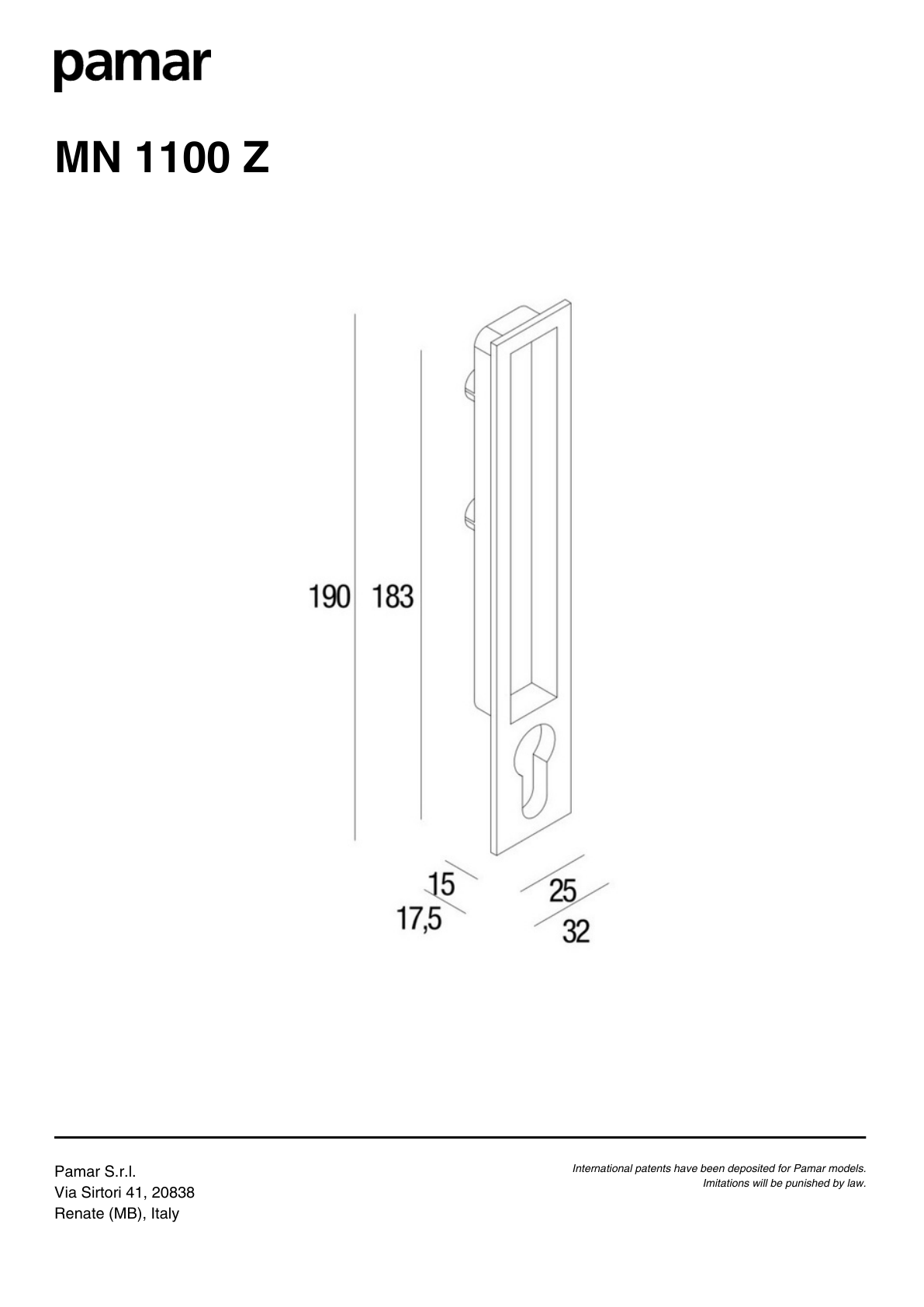 Pamar MN 1100 Z technical drawing with dimensions