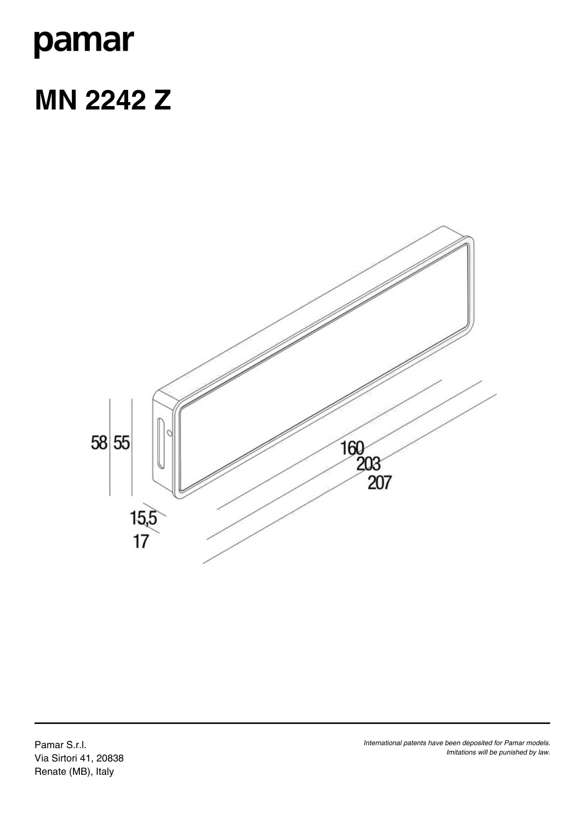 Pamar MN 2242 Z technical drawing with dimensions