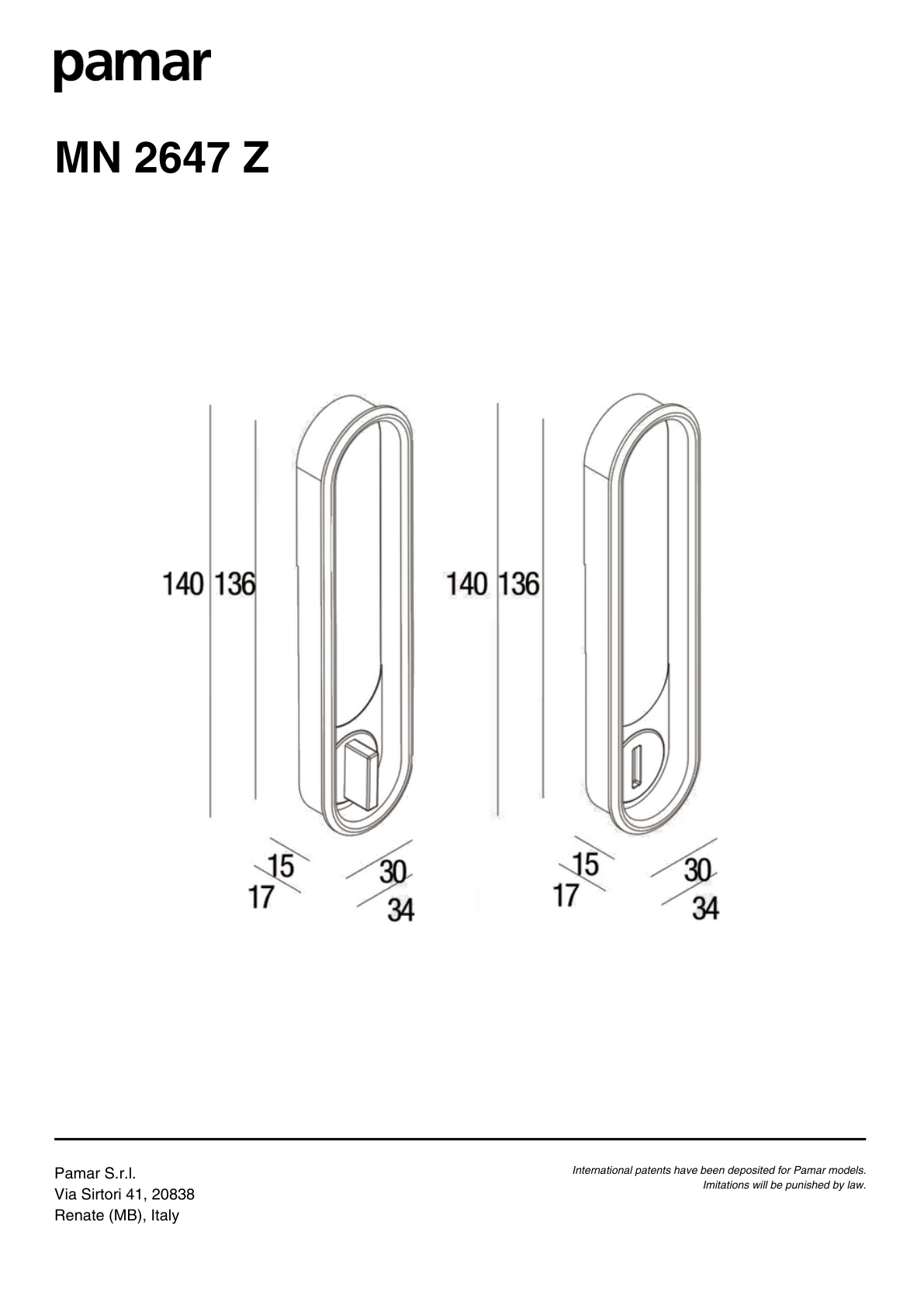 Pamar MN 2647 Z technical drawing with dimensions