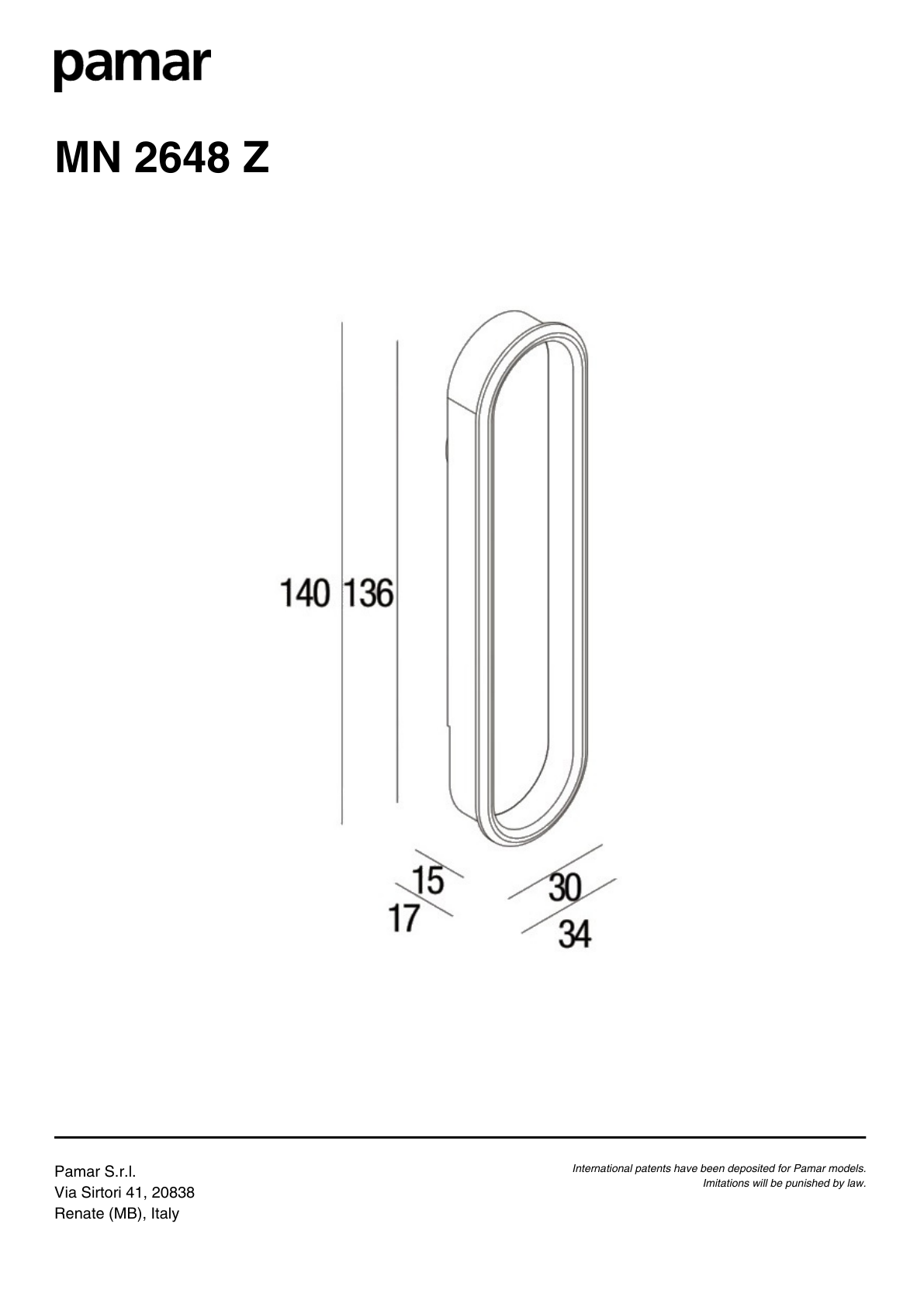 Pamar MN 2648 Z technical drawing with dimensions