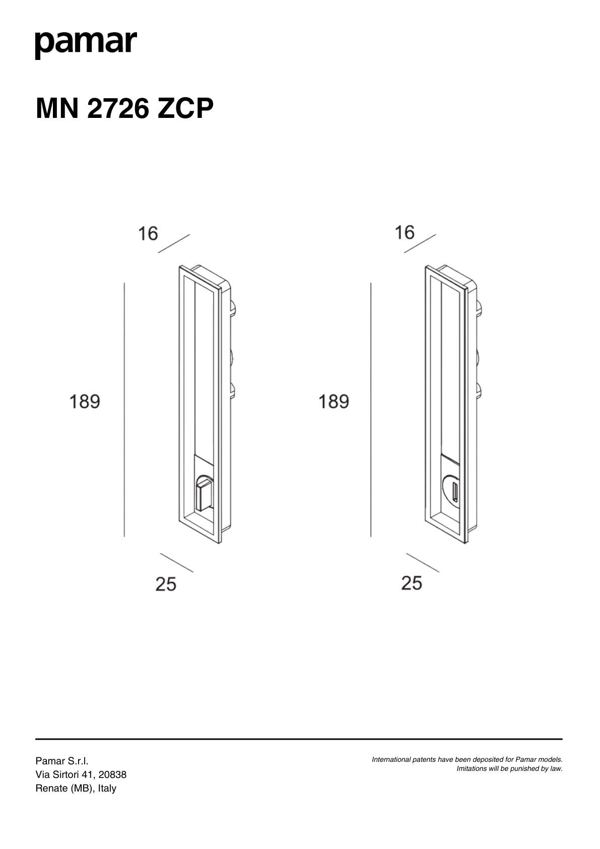 Pamar MN 2726 ZCP technical drawing with dimensions