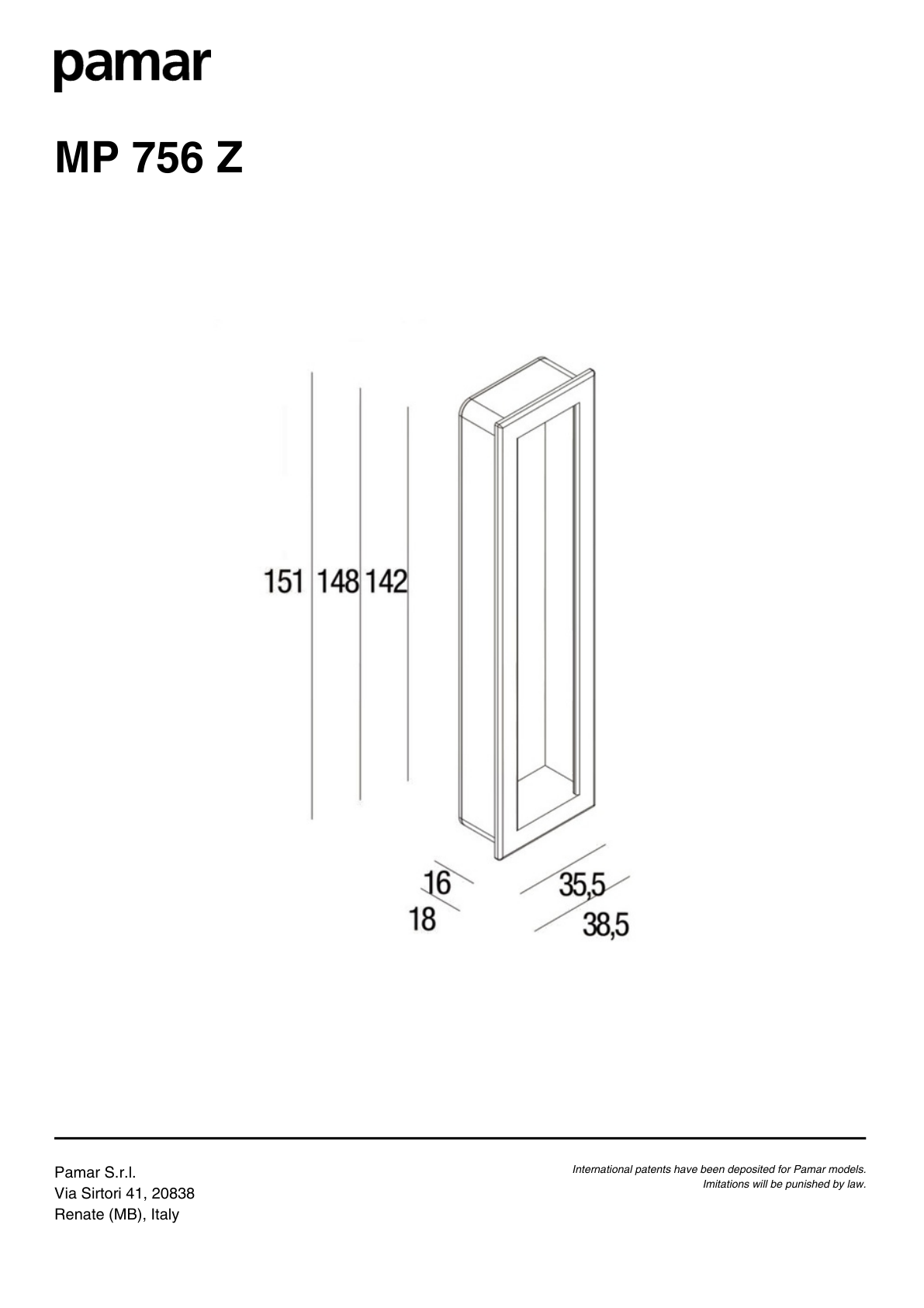 Pamar MP 756 Z technical drawing with dimensions